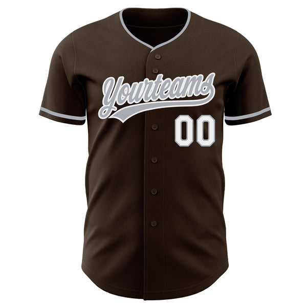 Custom Brown Gray-White Authentic Baseball Jersey