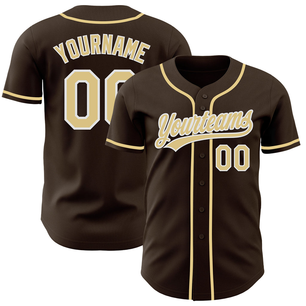 Custom Brown Vegas Gold-White Authentic Baseball Jersey