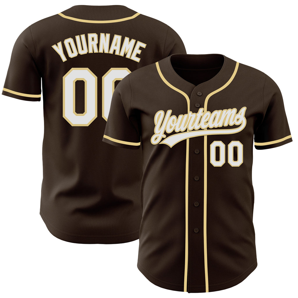 Custom Brown White-Vegas Gold Authentic Baseball Jersey