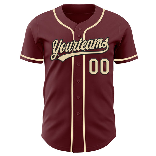 Custom Burgundy Cream-Black Authentic Baseball Jersey