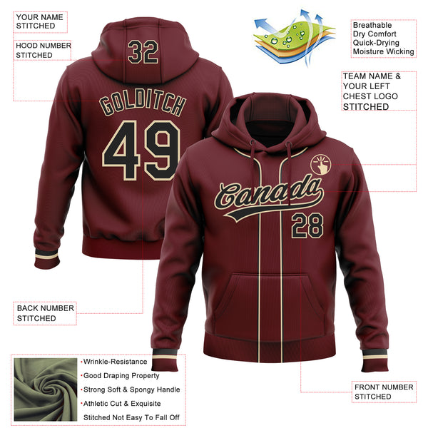 Custom Stitched Burgundy Black-Cream Baseball Pullover Sweatshirt Hoodie