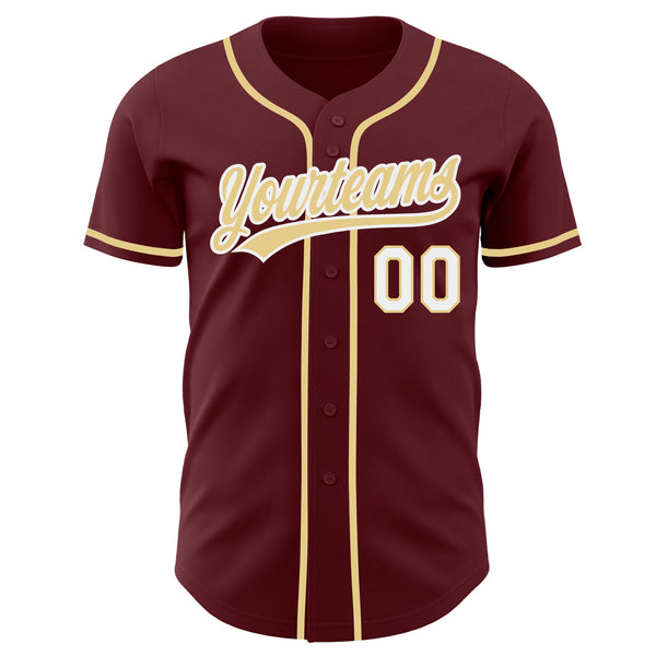Custom Burgundy Vegas Gold-White Authentic Baseball Jersey