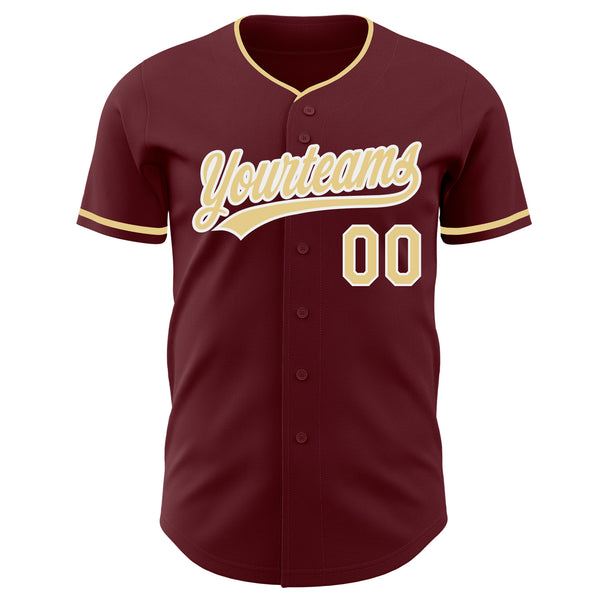 Custom Burgundy Vegas Gold-White Authentic Baseball Jersey