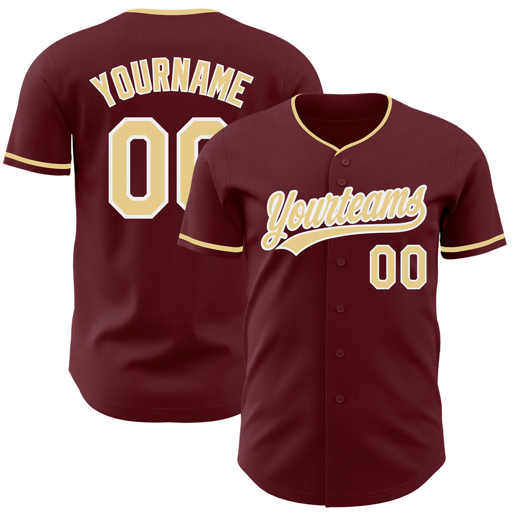 Custom Burgundy Vegas Gold-White Authentic Baseball Jersey