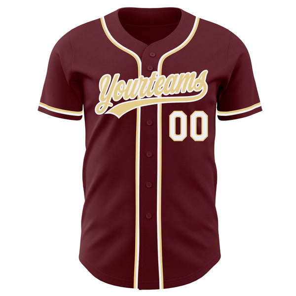 Custom Burgundy Vegas Gold-White Authentic Baseball Jersey
