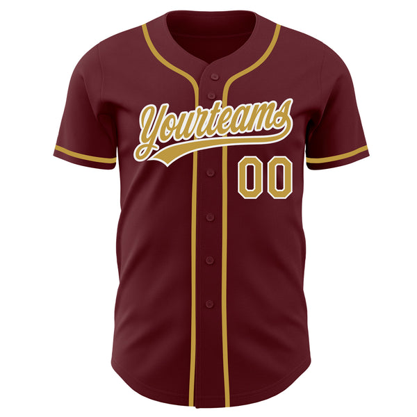 Custom Burgundy Old Gold-White Authentic Baseball Jersey