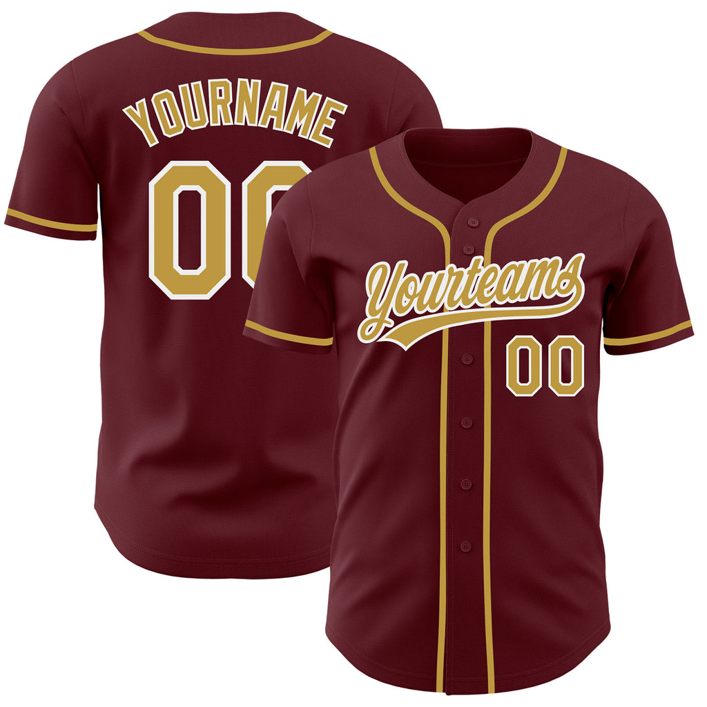Custom Burgundy Old Gold-White Authentic Baseball Jersey