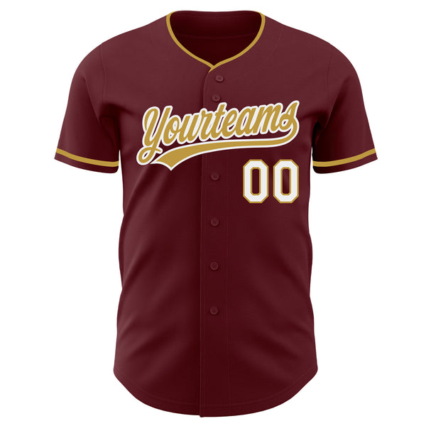 Custom Burgundy Old Gold-White Authentic Baseball Jersey