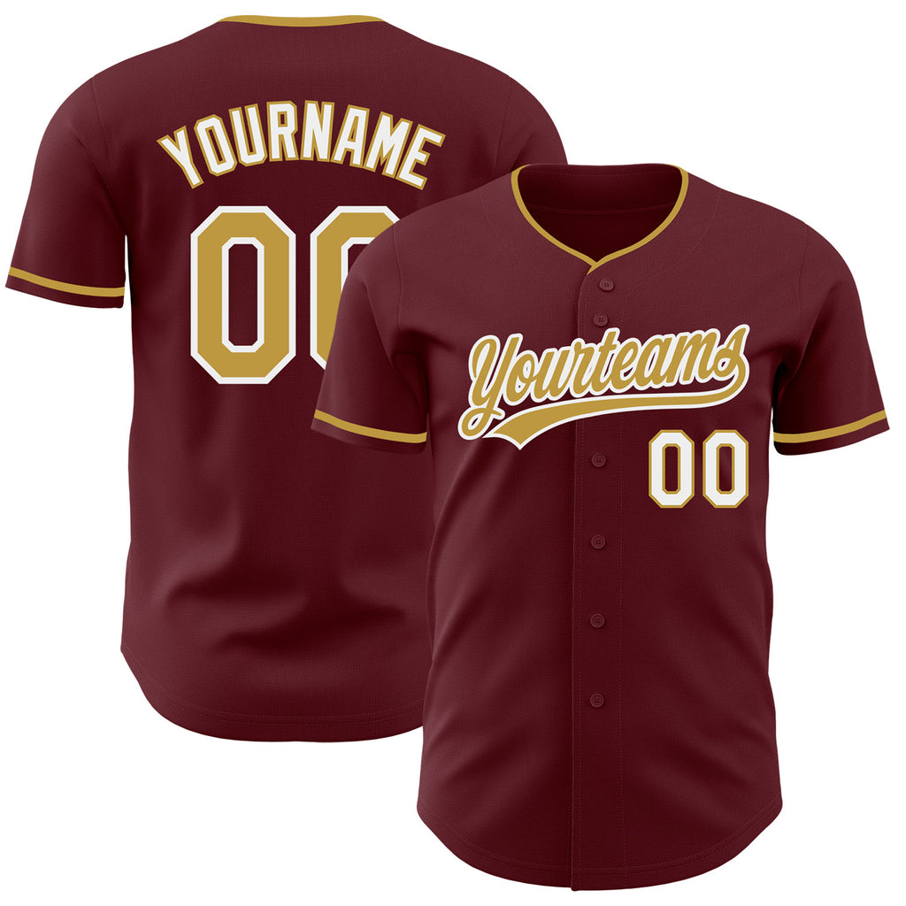 Custom Burgundy Old Gold-White Authentic Baseball Jersey