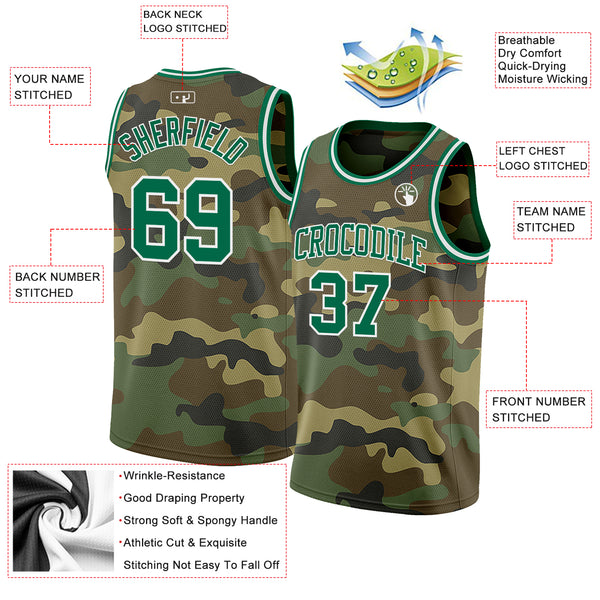 Custom Camo Kelly Green-White Authentic Salute To Service Basketball Jersey
