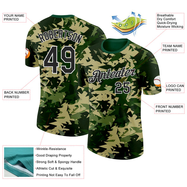 Custom Camo Black-White Geometric Fragment Camouflage Salute To Service Performance T-Shirt