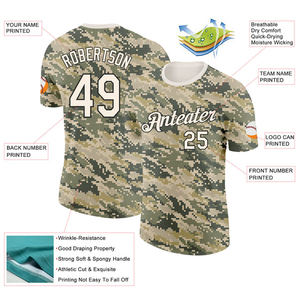 Custom Camo Cream-Black Desert Digital Camouflage Pixel Salute To Service Performance T-Shirt