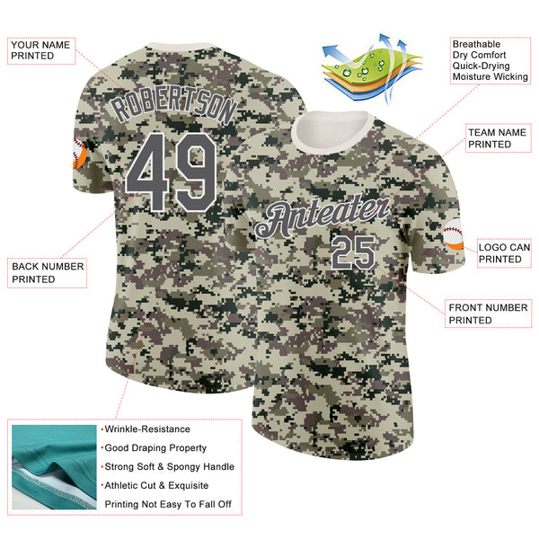 Custom Camo Steel Gray-White Terrain Digital Camouflage Pixel Salute To Service Performance T-Shirt