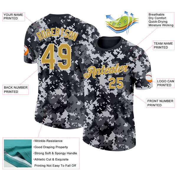 Custom Camo Old Gold-Cream Urban Digital Camouflage Pixel Salute To Service Performance T-Shirt