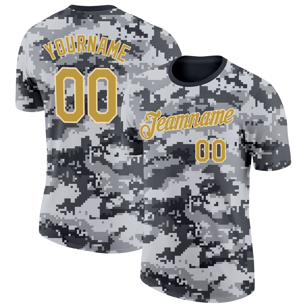 Custom Camo Old Gold-Cream Urban Digital Camouflage Pixel Salute To Service Performance T-Shirt