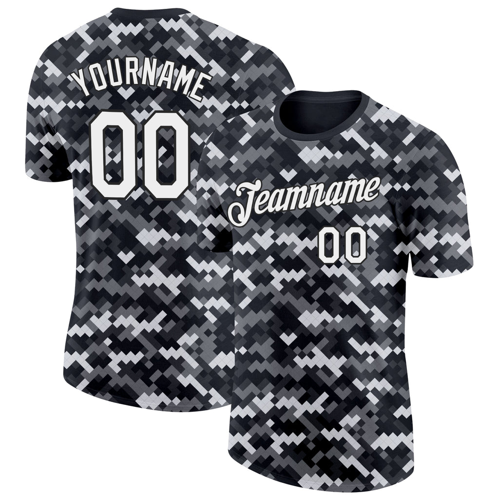 Custom Camo White-Black Urban Digital Camouflage Pixel Salute To Service Performance T-Shirt