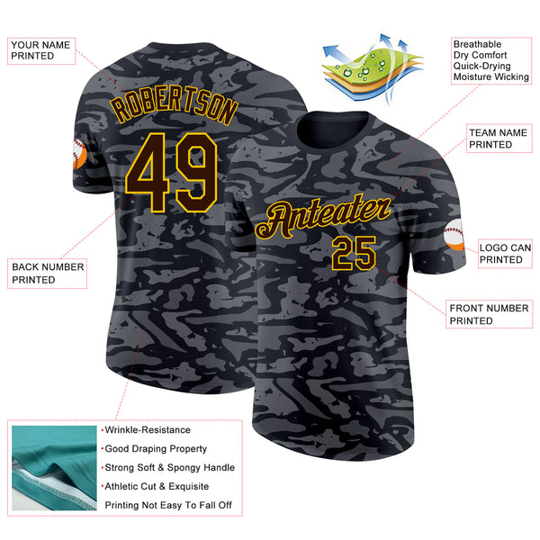 Custom Camo Brown-Yellow Wave Digital Camouflage Salute To Service Performance T-Shirt