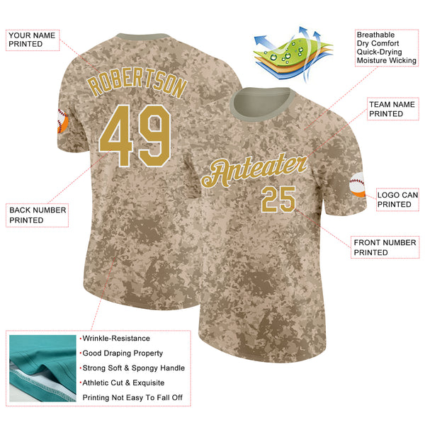 Custom Camo Old Gold-White Desert Digital Camouflage Salute To Service Performance T-Shirt