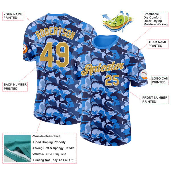 Custom Camo Old Gold-Cream Ocean Digital Camouflage Pixel Salute To Service Performance T-Shirt