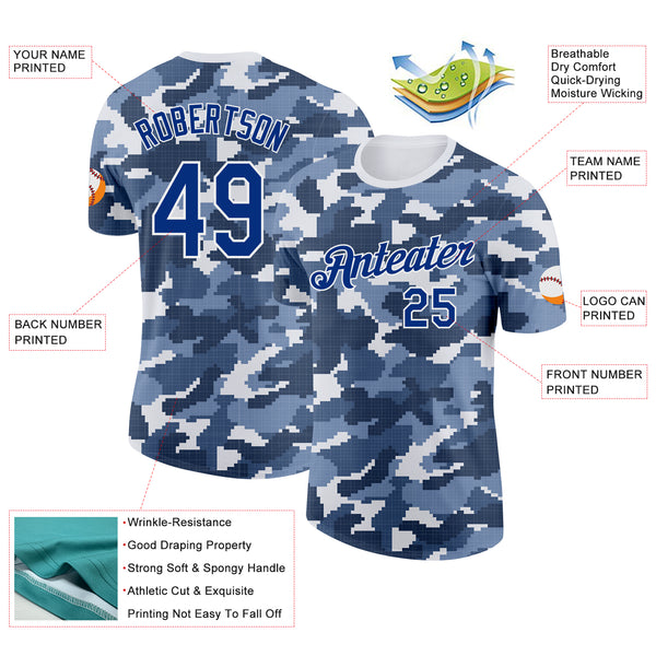 Custom Camo Royal-White Digital Camouflage Pixel Salute To Service Performance T-Shirt