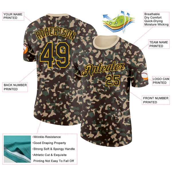 Custom Camo Black-Gold Woodland Forest Digital Camouflage Pixel Salute To Service Performance T-Shirt