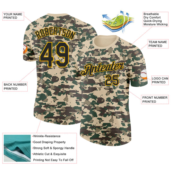 Custom Camo Black-Gold Woodland Forest Digital Camouflage Pixel Salute To Service Performance T-Shirt