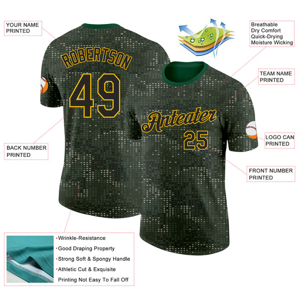 Custom Camo Black-Gold Woodland Forest Digital Camouflage Pixel Salute To Service Performance T-Shirt