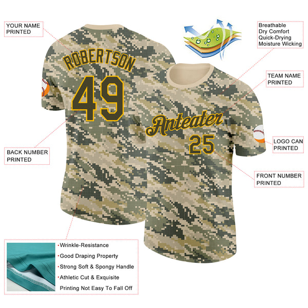 Custom Camo Olive-Gold Desert Digital Camouflage Pixel Salute To Service Performance T-Shirt