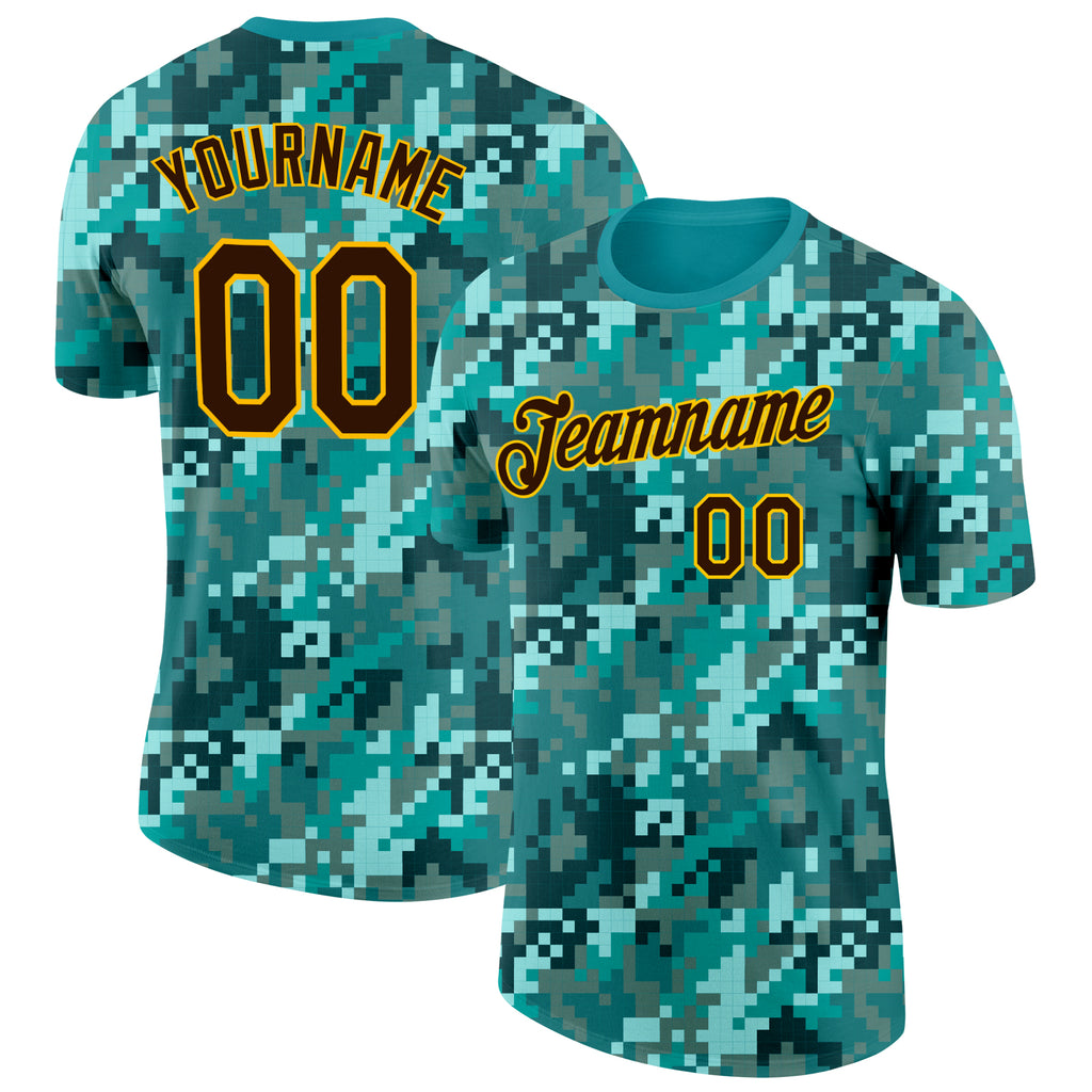 Custom Camo Brown-Gold Ocean Digital Camouflage Pixel Salute To Service Performance T-Shirt