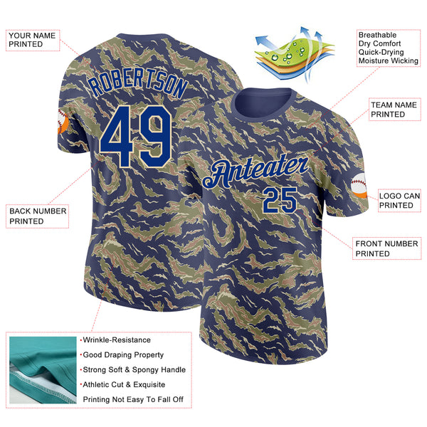 Custom Camo Royal-Cream Tiger Stripe Camouflage Salute To Service Performance T-Shirt