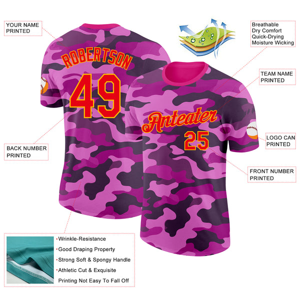 Custom Camo Fire Red-Gold Wave Camouflage Salute To Service Performance T-Shirt