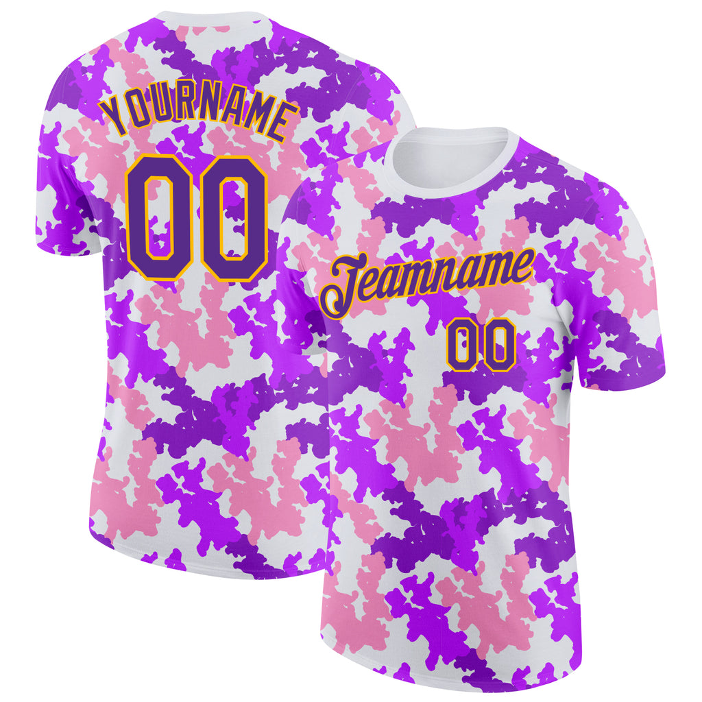 Custom Camo Purple-Gold Digital Camouflage Salute To Service Performance T-Shirt