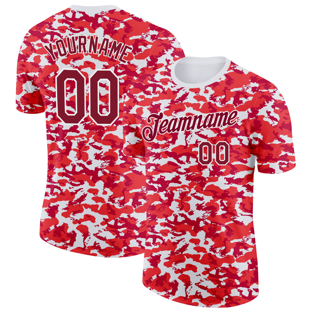 Custom Camo Maroon-White Digital Camouflage Salute To Service Performance T-Shirt