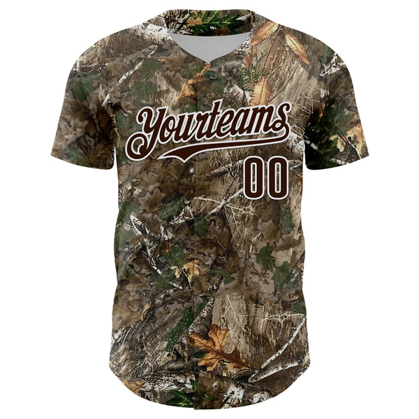 Custom Camo Brown-White Woodland Forest Camouflage Authentic Salute To Service Baseball Jersey