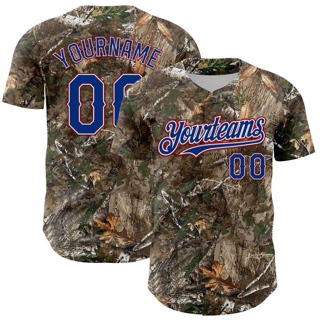 Custom Camo Royal White-Red Woodland Forest Camouflage Authentic Salute To Service Baseball Jersey