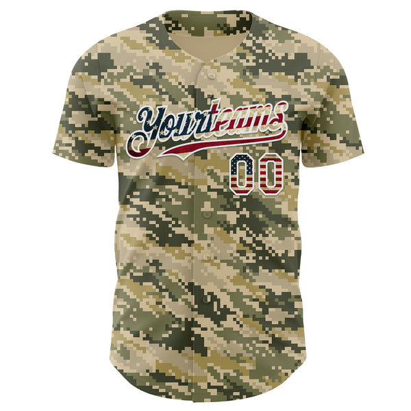 Custom Camo Vintage USA Flag-White Digital Camouflage Authentic Baseball Jersey