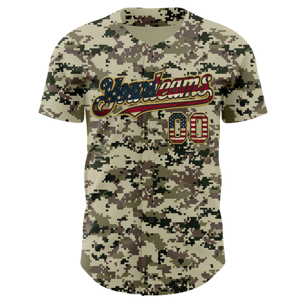 Custom Camo Vintage USA Flag Black-Old Gold Digital Camouflage Authentic Baseball Jersey