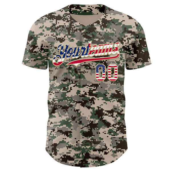 Custom Camo USA Flag Vegas Gold-White Digital Camouflage Authentic Baseball Jersey