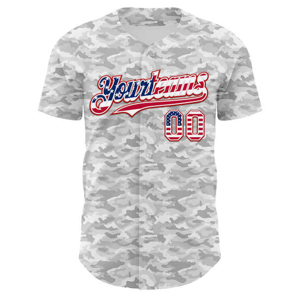 Custom Camo USA Flag White Red-Royal Urban Gray Camouflage Authentic Baseball Jersey
