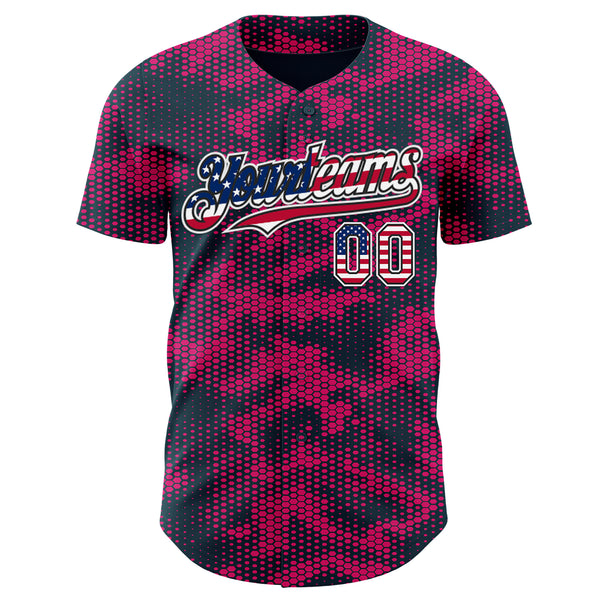 Custom Camo USA Flag Black White-Hot Pink Geometric Camouflage Authentic Baseball Jersey