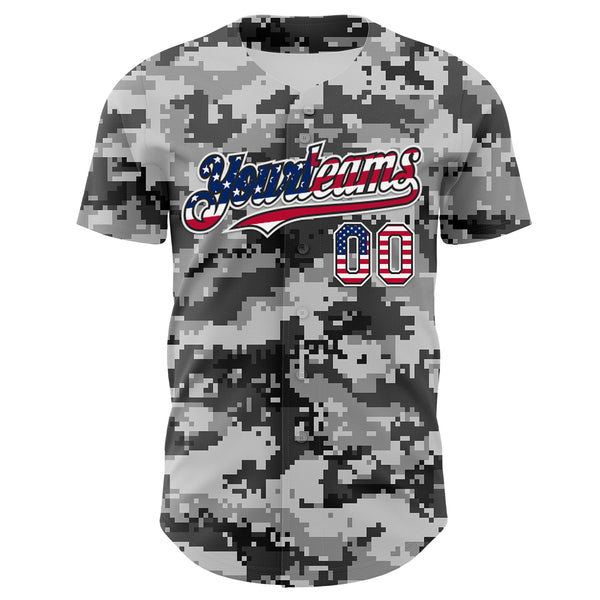 Custom Camo USA Flag Black-White Digital Camouflage Authentic Baseball Jersey
