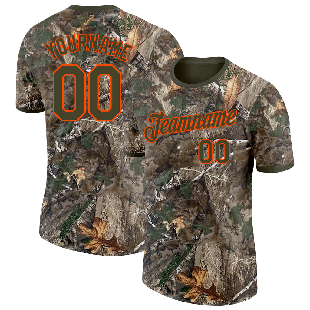 Custom Camo Olive-Orange Woodland Camouflage Salute To Service Performance T-Shirt