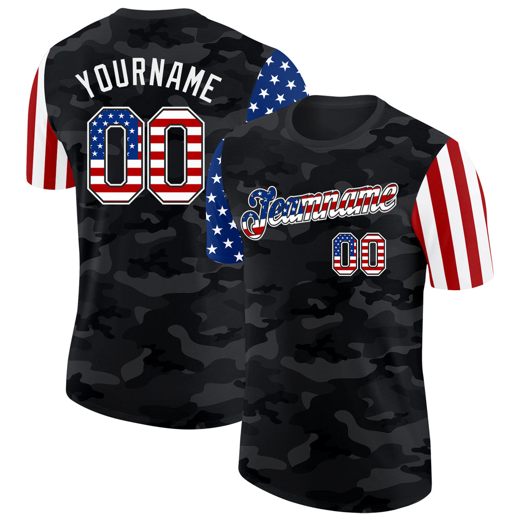 Custom Camo USA Flag Black-White Two Tone Stars and Stripes Salute To Service Performance T-Shirt