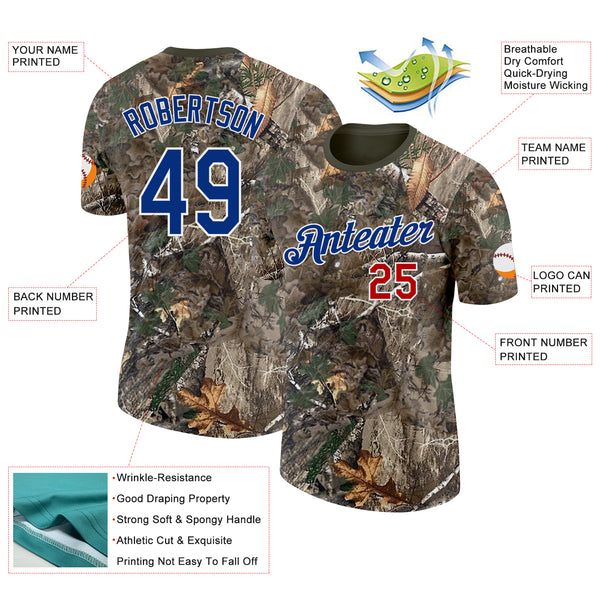 Custom Camo Royal Red White-Olive Woodland Camouflage Salute To Service Performance T-Shirt