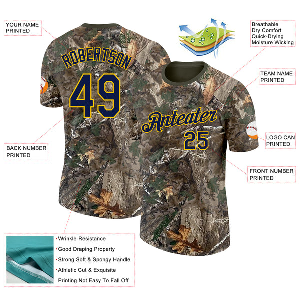 Custom Camo Navy Yellow-Olive Woodland Camouflage Salute To Service Performance T-Shirt