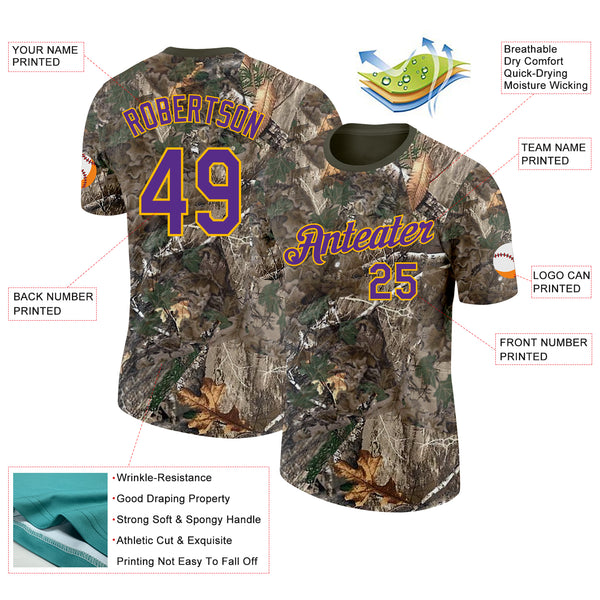 Custom Camo Purple Gold-Olive Woodland Camouflage Salute To Service Performance T-Shirt