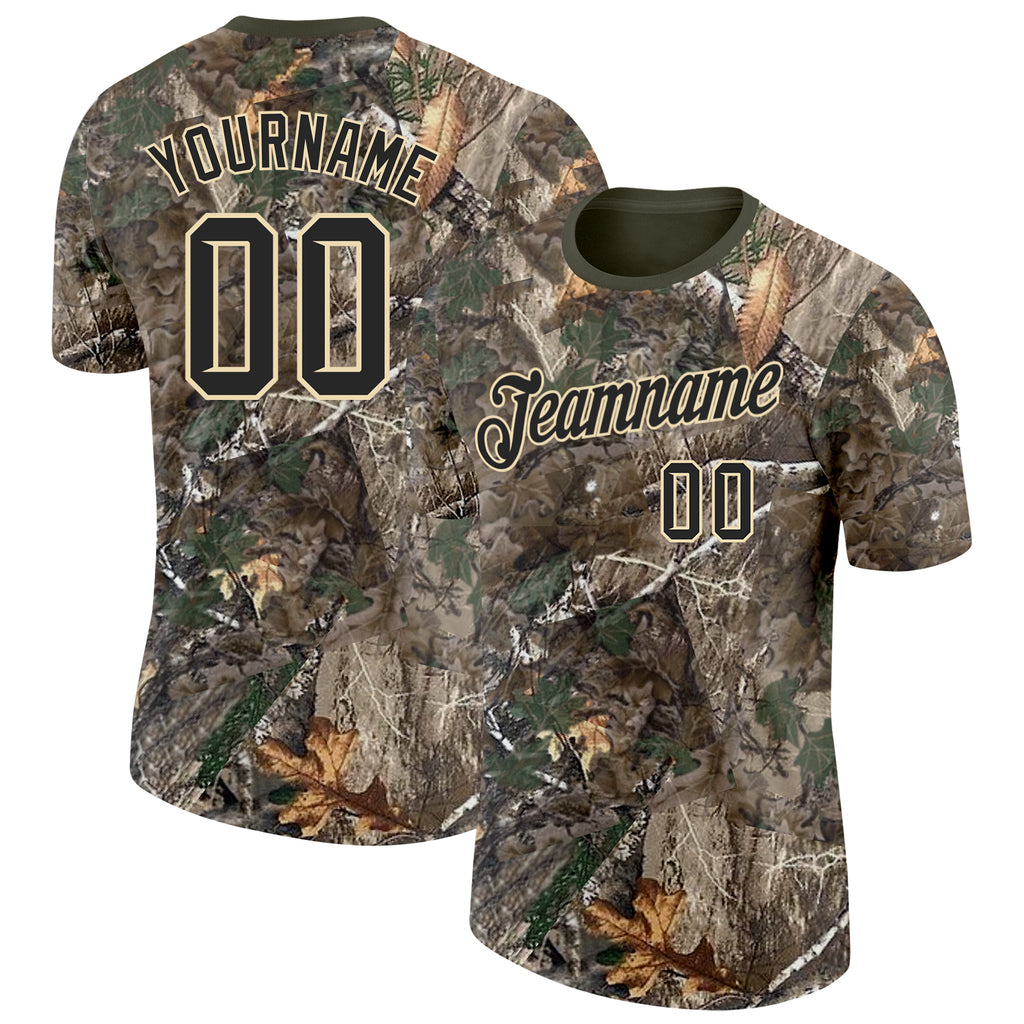 Custom Camo Black Cream-Olive Woodland Camouflage Salute To Service Performance T-Shirt