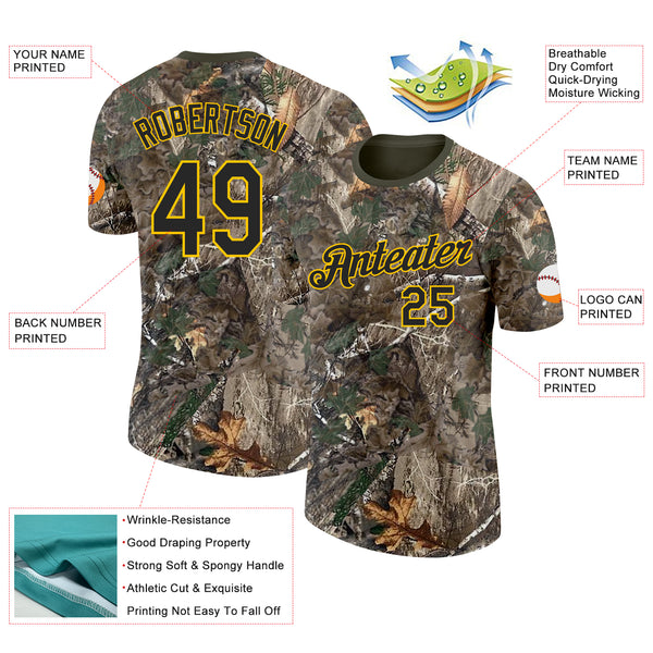 Custom Camo Black Yellow-Olive Woodland Camouflage Salute To Service Performance T-Shirt