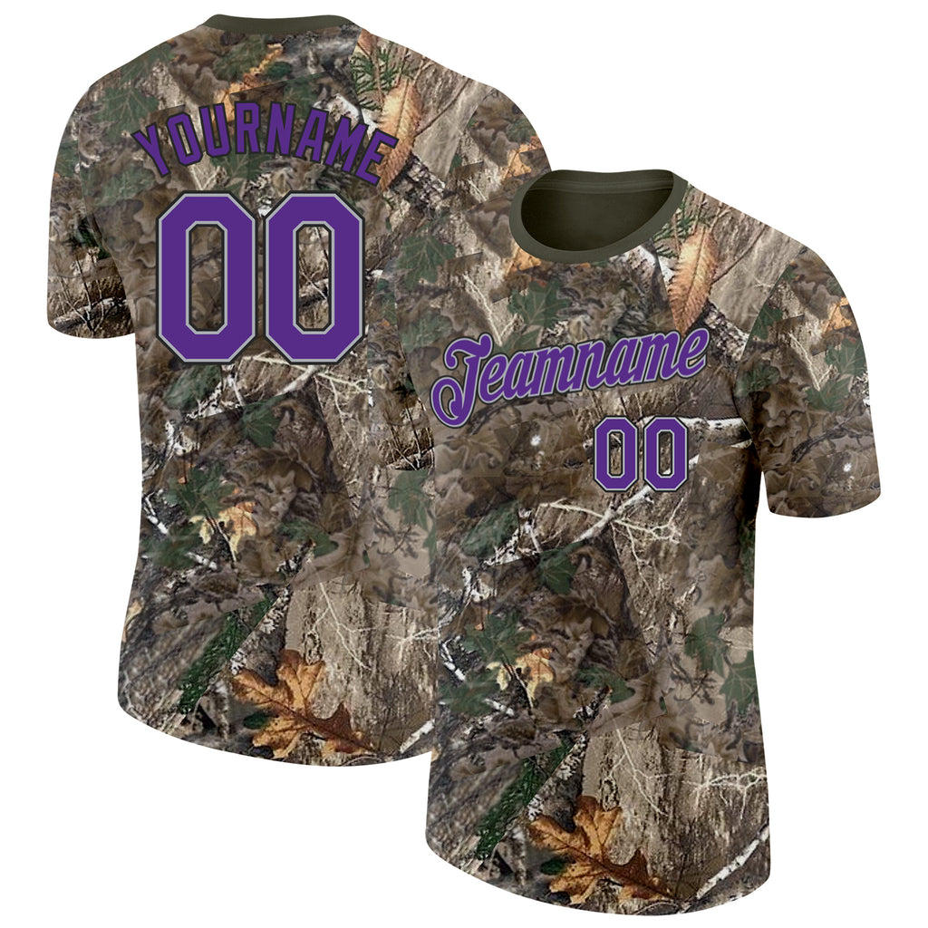 Custom Camo Purple Gray Black-Olive Woodland Camouflage Salute To Service Performance T-Shirt