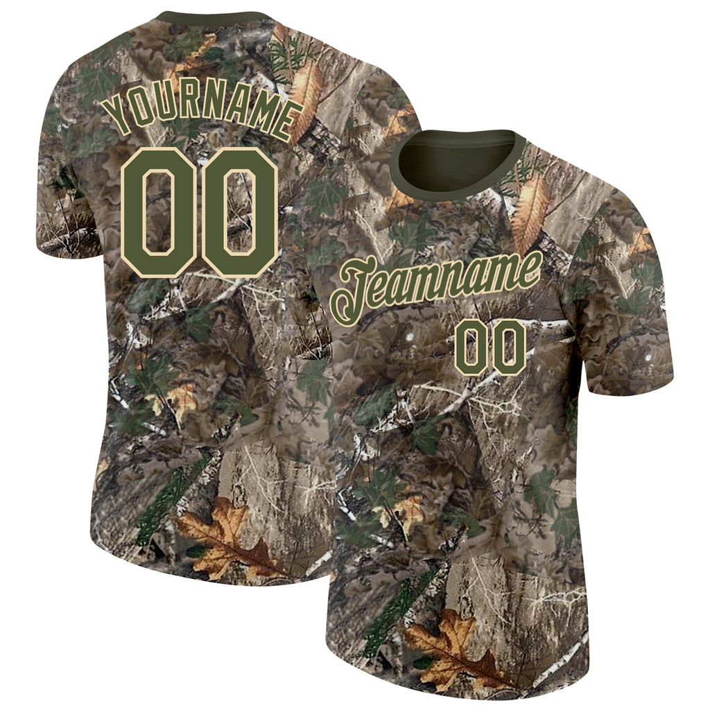 Custom Camo Olive-Cream Woodland Camouflage Salute To Service Performance T-Shirt